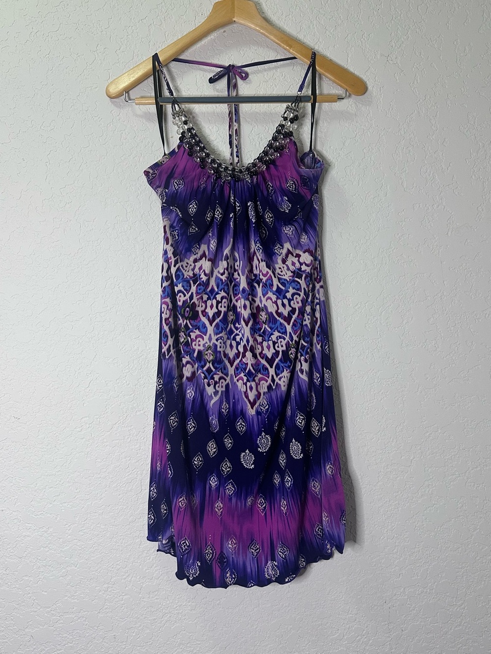 Iz Byer Purple Ombre Beaded Spaghetti-Strap Midi Dress